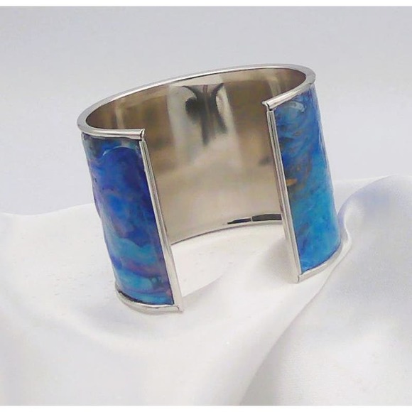 Silver 2" Cuff Bracelet - Wearable Art - Hand Painted One of a Kind - Picture 2 of 3